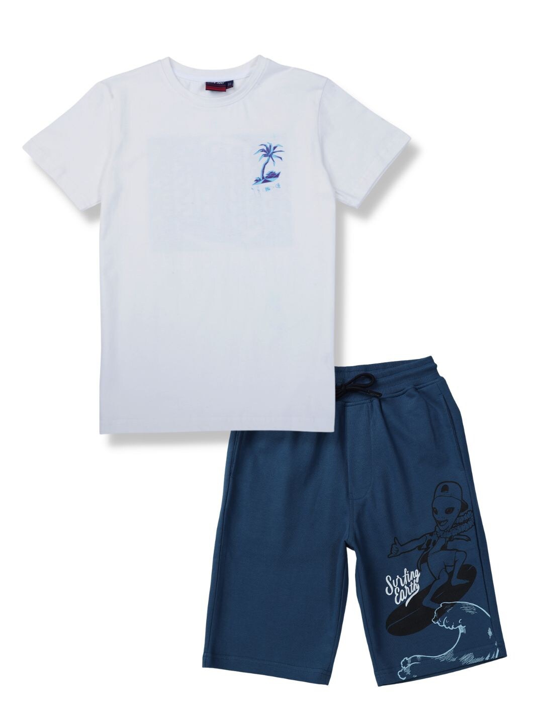 

Gini and Jony Boys Printed Pure Cotton T-shirt with Shorts, White