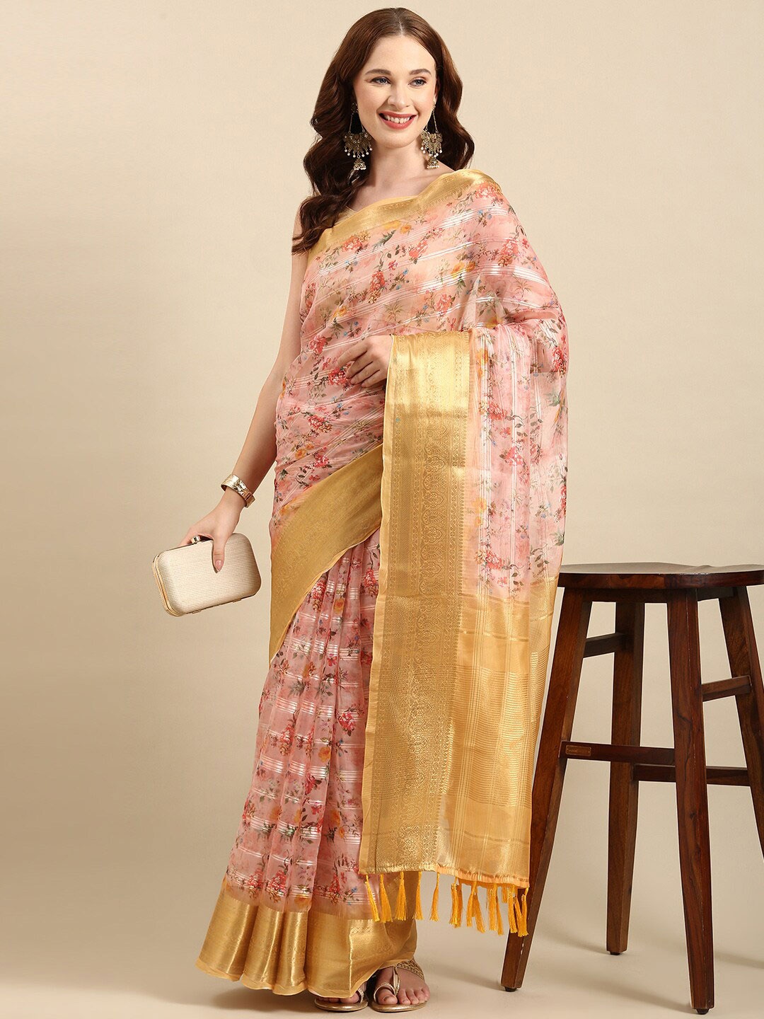 

Anouk Floral Zari Organza Saree With Blouse Piece, Rust