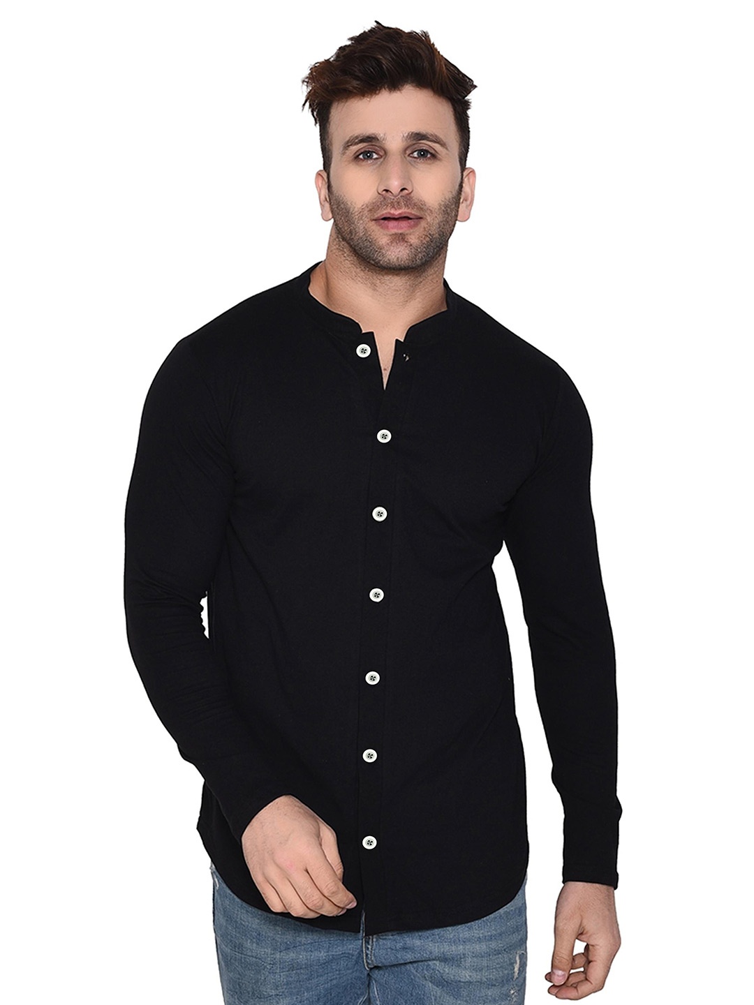 

Try This Mandarin Collar Classic Cotton Shirt, Black