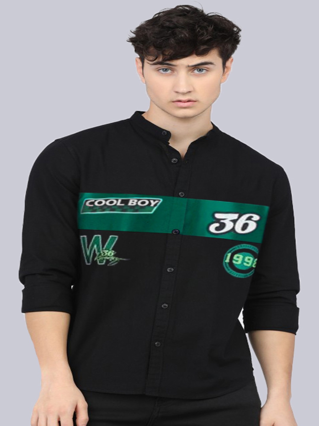 

Try This Classic Typography Printed Cotton Casual Shirt, Black