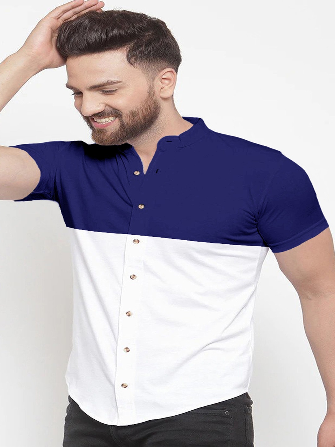 

Try This Colourblocked Classic Regular Fit Cotton Casual Shirt, Blue