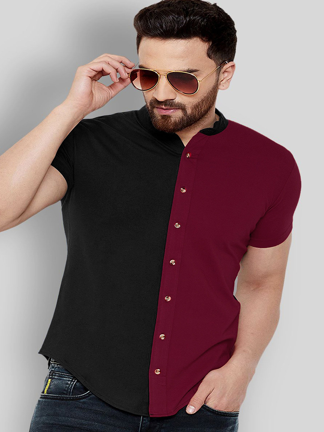 

Try This Colourblocked Classic Regular Fit Cotton Casual Shirt, Red