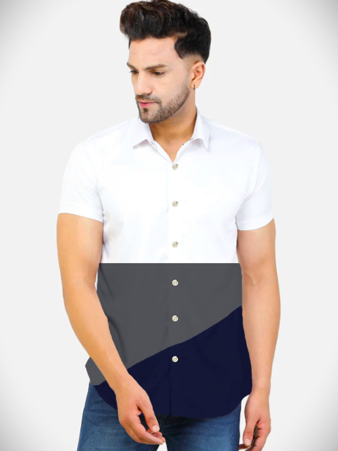 

Try This Colourblocked Classic Cotton Casual Shirt, White