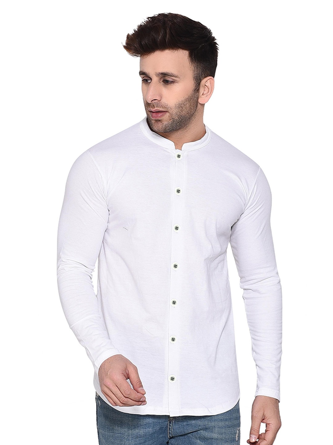 

Try This Mandarin Collar Classic Cotton Shirt, White