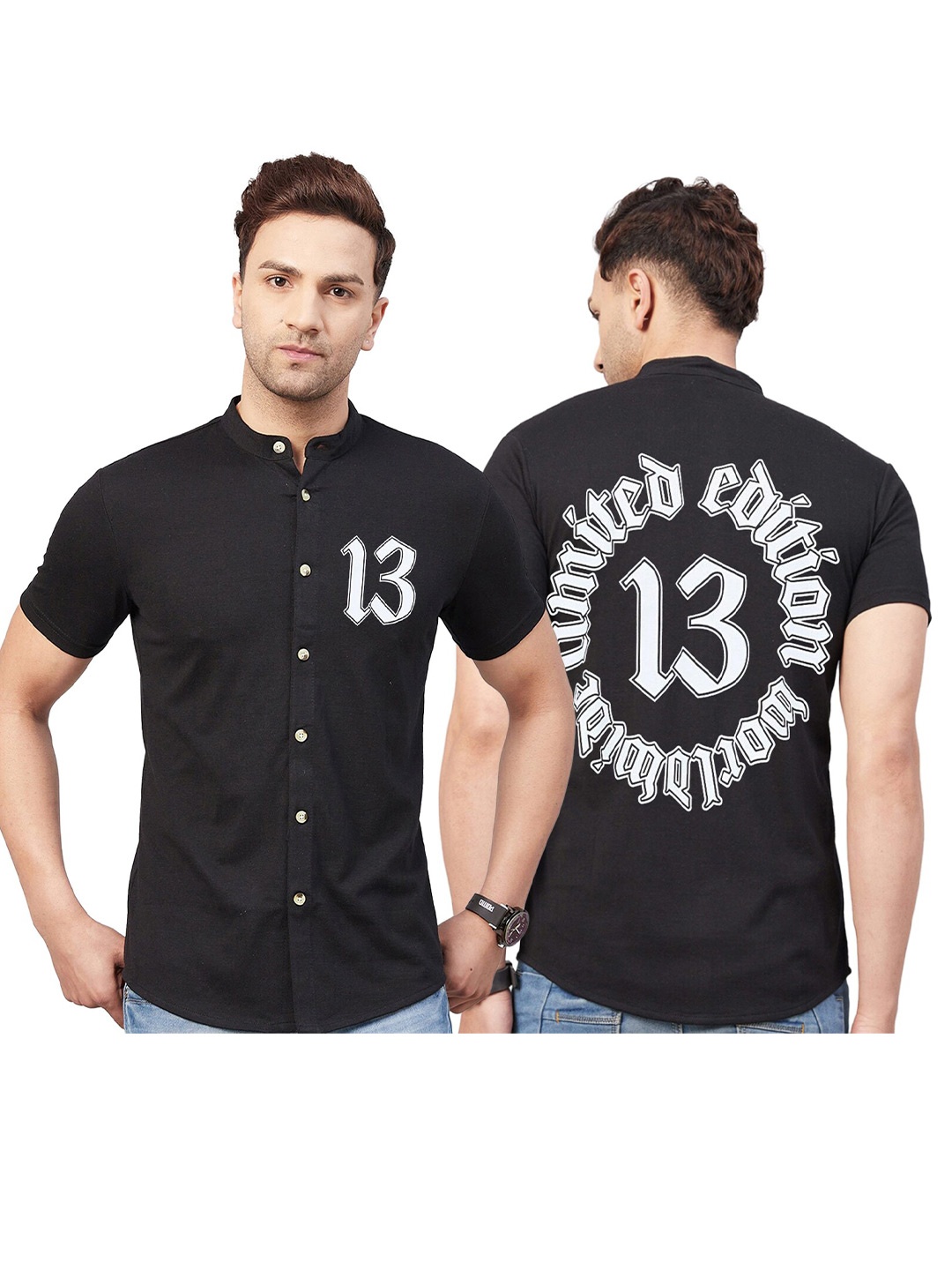 

Try This Classic Typography Printed Cotton Casual Shirt, Black