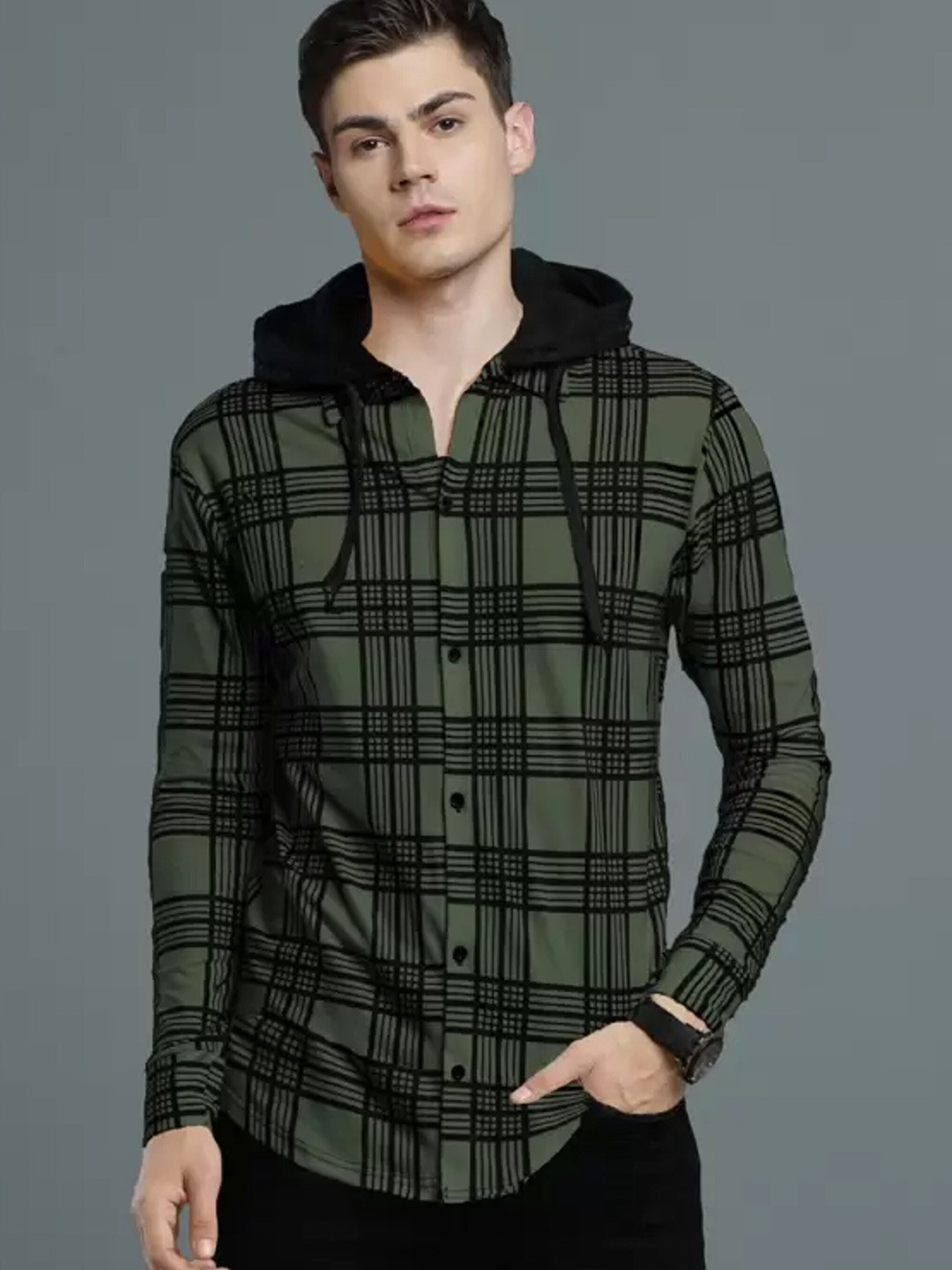

Try This Classic Tartan Checked Hooded Cotton Casual Shirt, Green