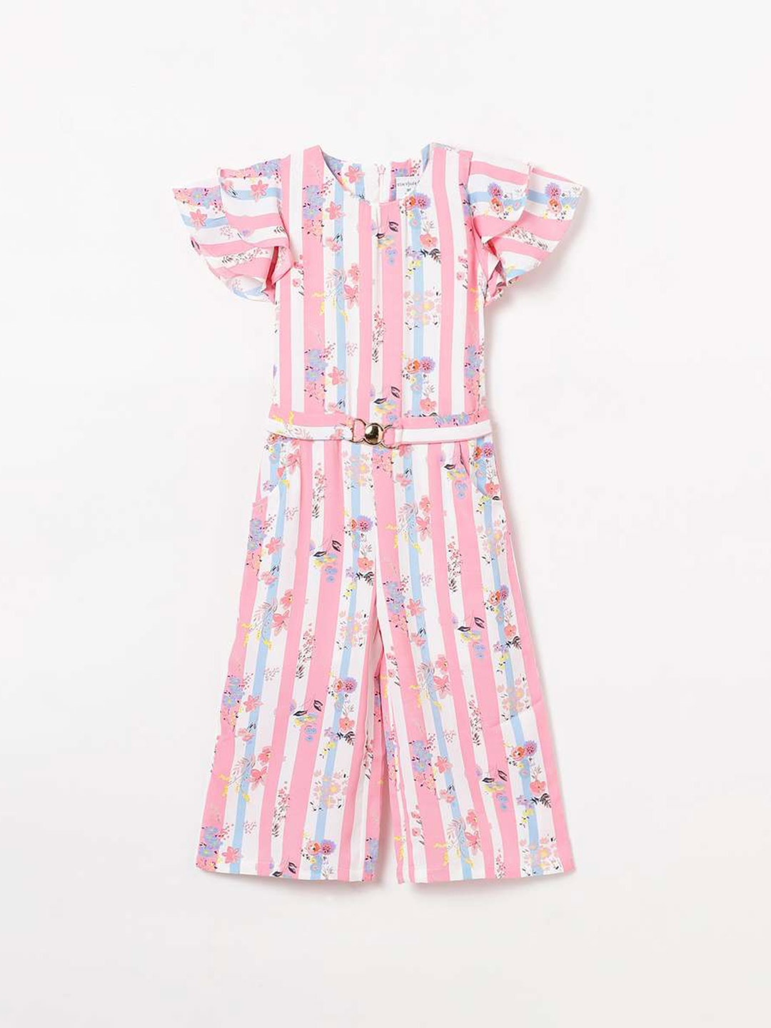 

Tiny Girl Floral Printed Round Neck Basic Jumpsuit, Pink