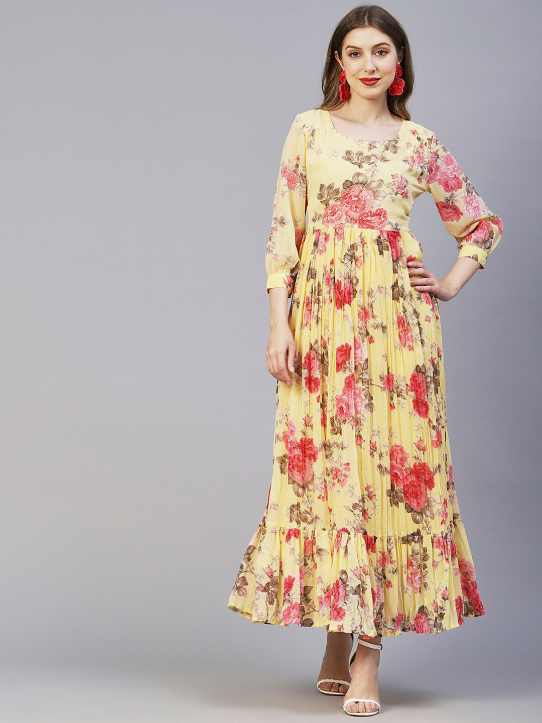 

FASHOR Print Crepe Maxi Dress, Yellow