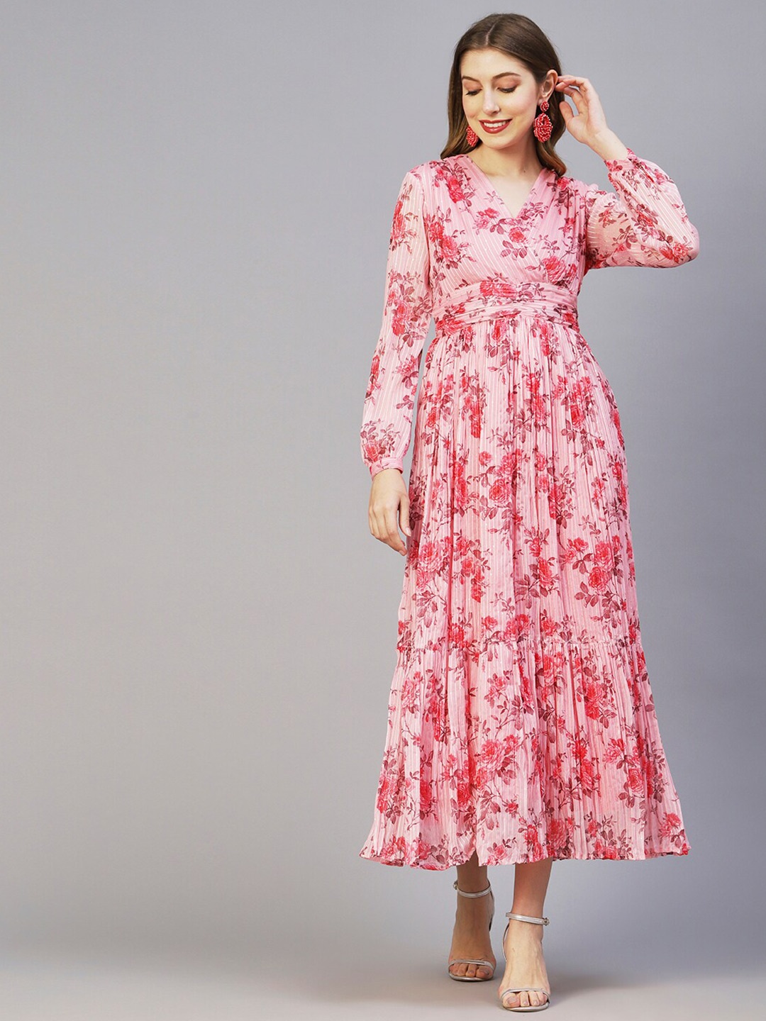 

FASHOR Floral Print Chiffon Maxi Dress, Pink
