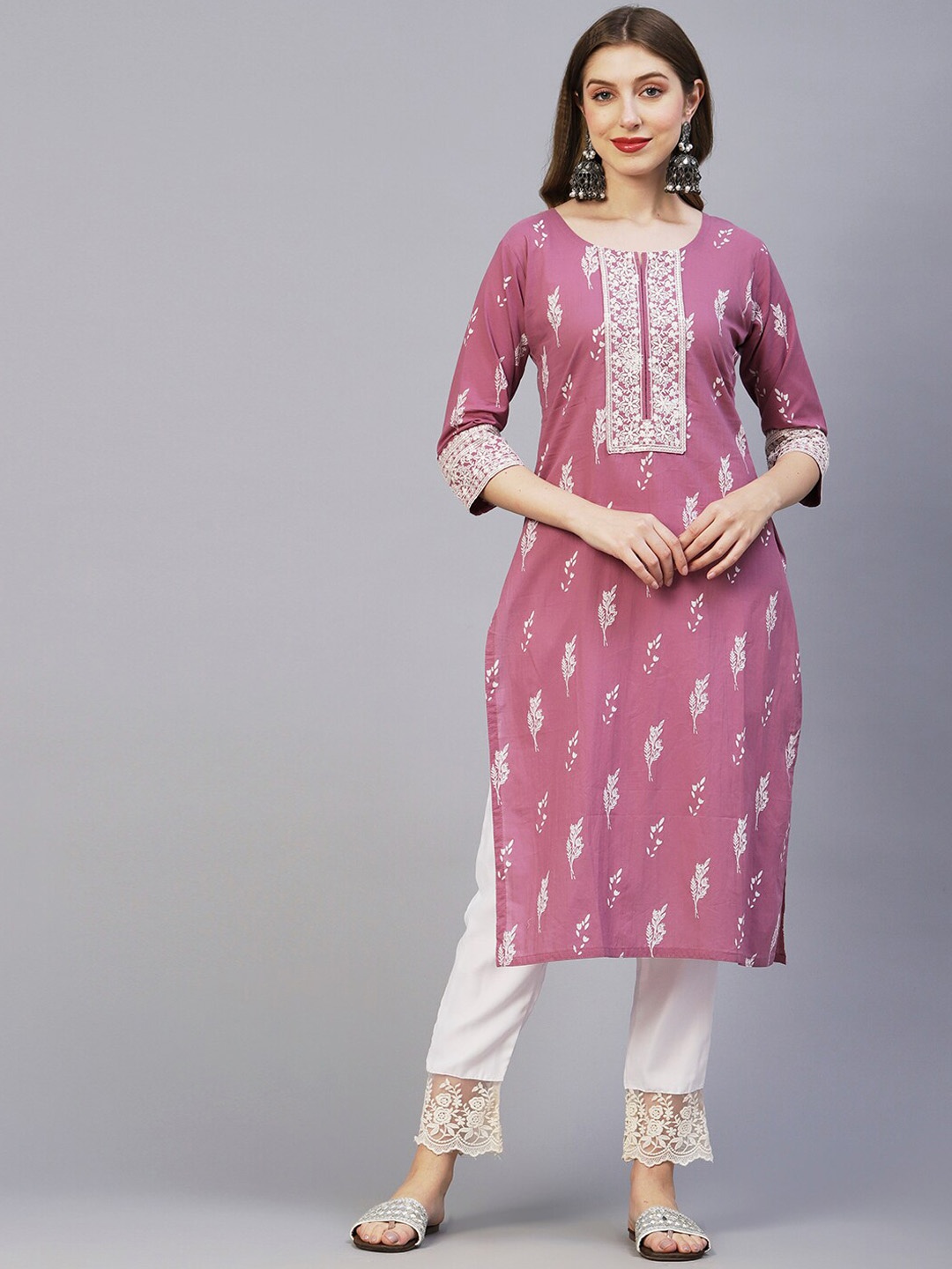 

FASHOR Ethnic Motifs Printed Cotton Kurta, Purple
