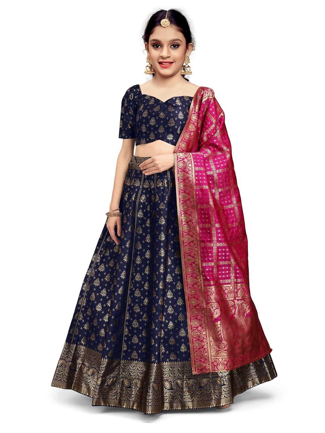 

Kedar Fab Girls Semi-Stitched Lehenga & Unstitched Blouse With Dupatta, Blue