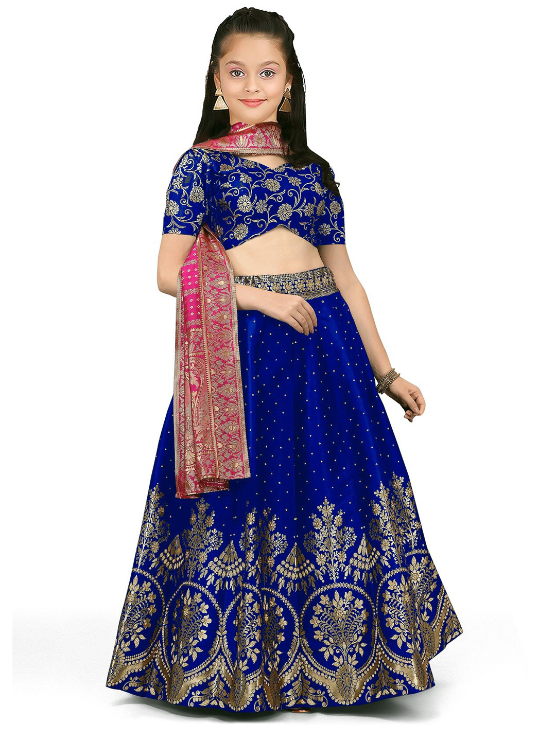 

Kedar Fab Girls Semi-Stitched Lehenga & Unstitched Blouse With Dupatta, Blue