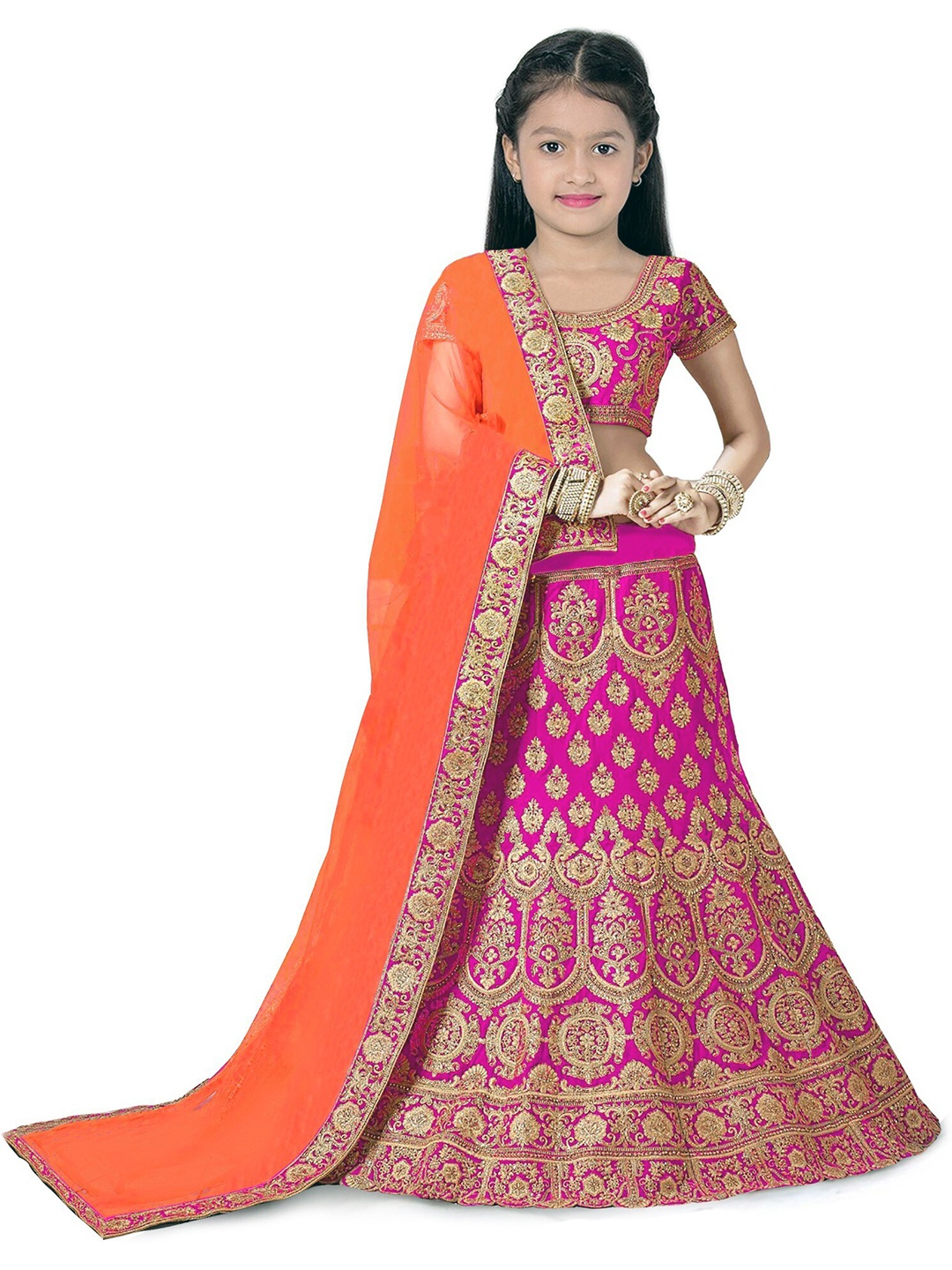 

Kedar Fab Girls Embroidered Semi-Stitched Lehenga & Unstitched Blouse With Dupatta, Pink