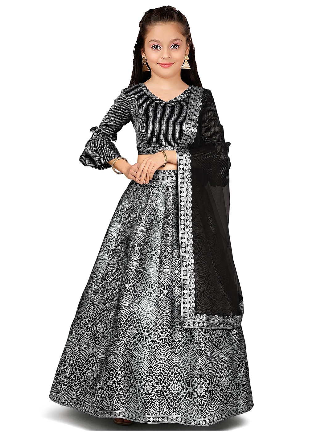 

Kedar Fab GirlsSemi-Stitched Lehenga & Unstitched Blouse With Dupatta, Black