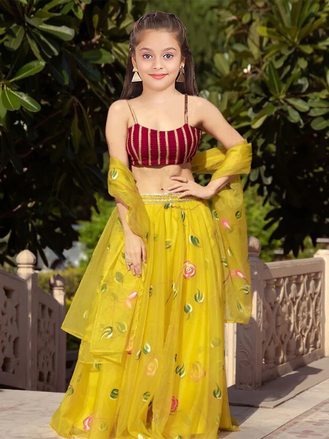 

Kedar Fab Girls Embroidered Semi-Stitched Lehenga & Unstitched Blouse With Dupatta, Yellow