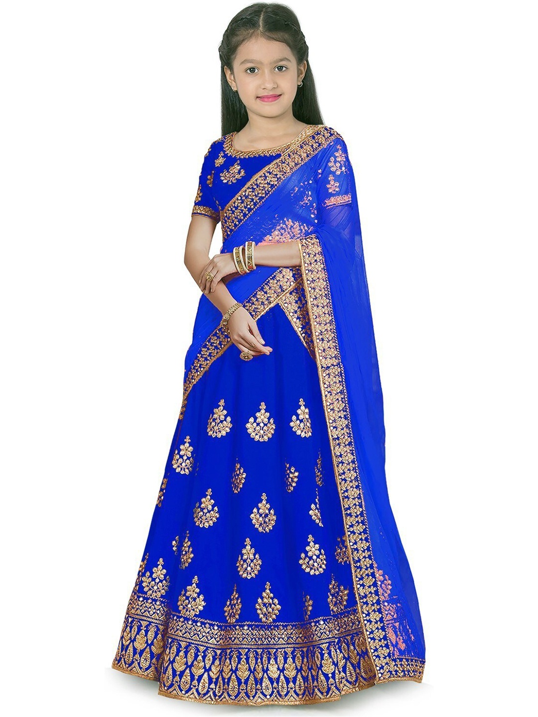 

Kedar Fab Girls Embroidered Semi-Stitched Lehenga & Unstitched Blouse With Dupatta, Blue