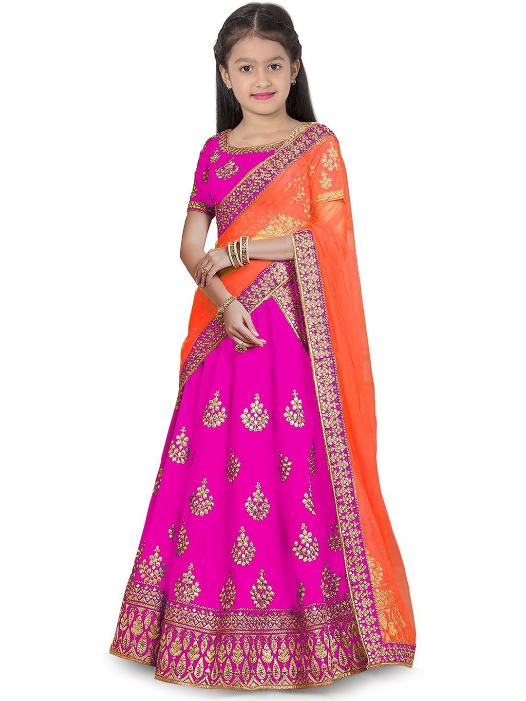 

Kedar Fab Girls Gotta Patti Semi-Stitched Lehenga & Unstitched Blouse With Dupatta, Pink