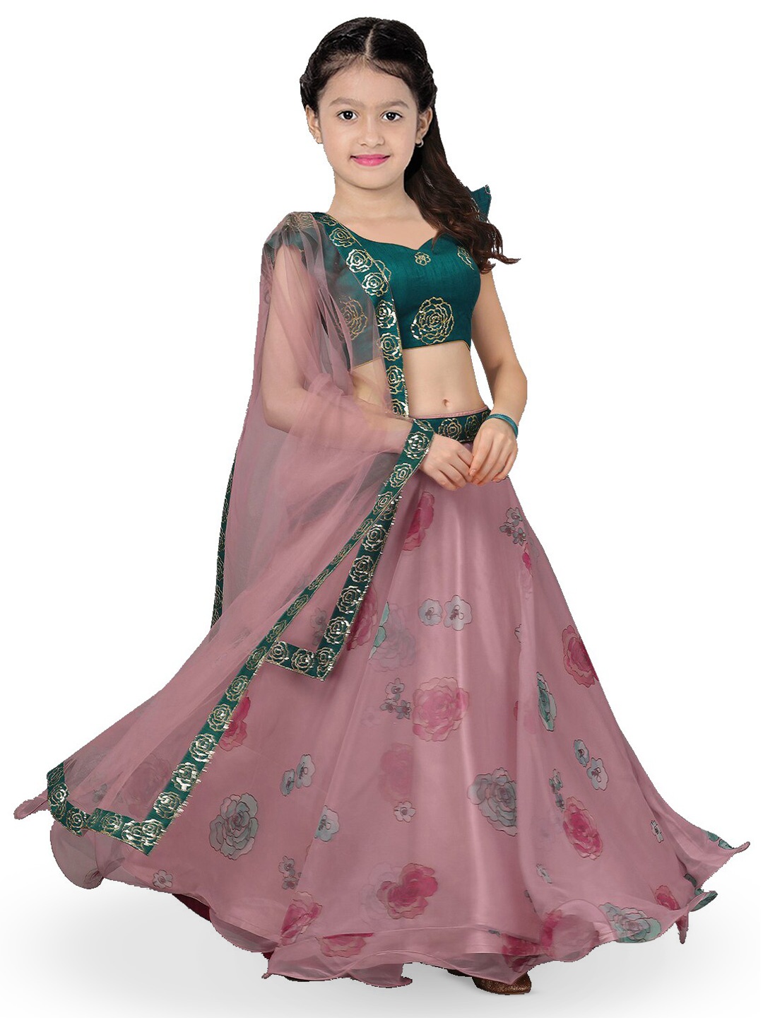 

Kedar Fab Girls Embroidered Semi-Stitched Lehenga & Unstitched Blouse With Dupatta, Pink