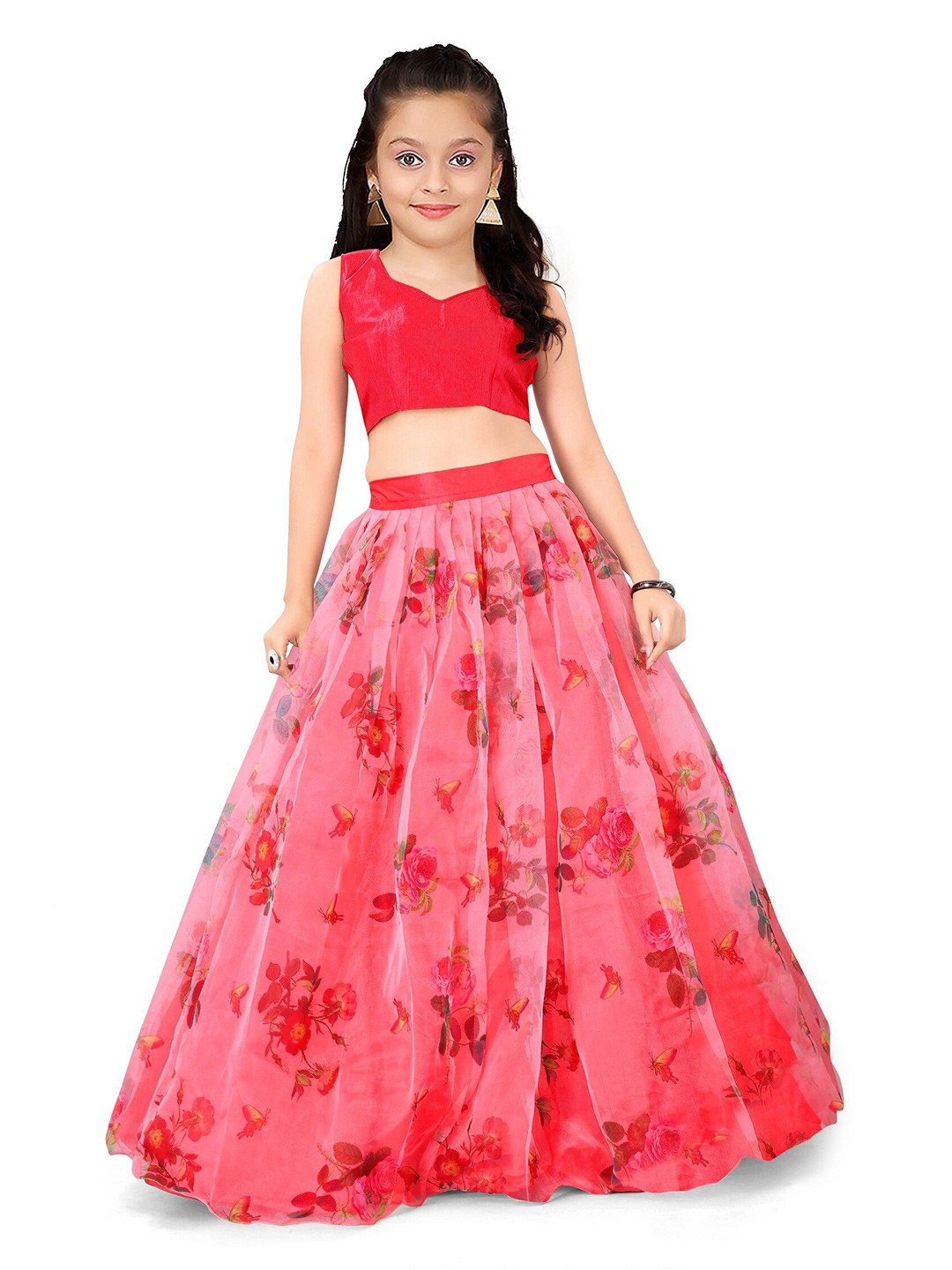 

Kedar Fab Girls Semi-Stitched Lehenga & Unstitched, Red