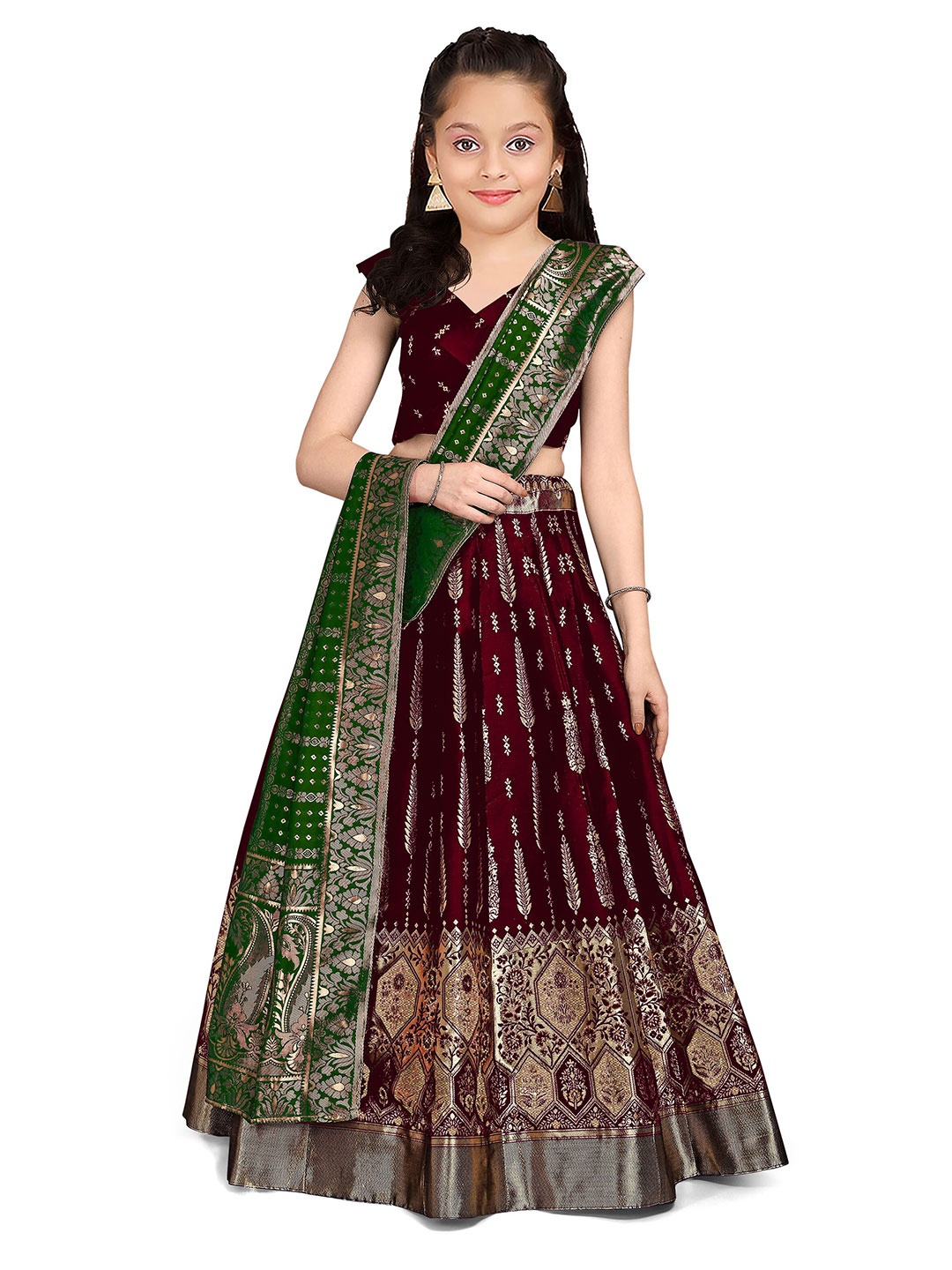 

Kedar Fab Girls Semi-Stitched Lehenga & Unstitched Blouse With Dupatta, Maroon