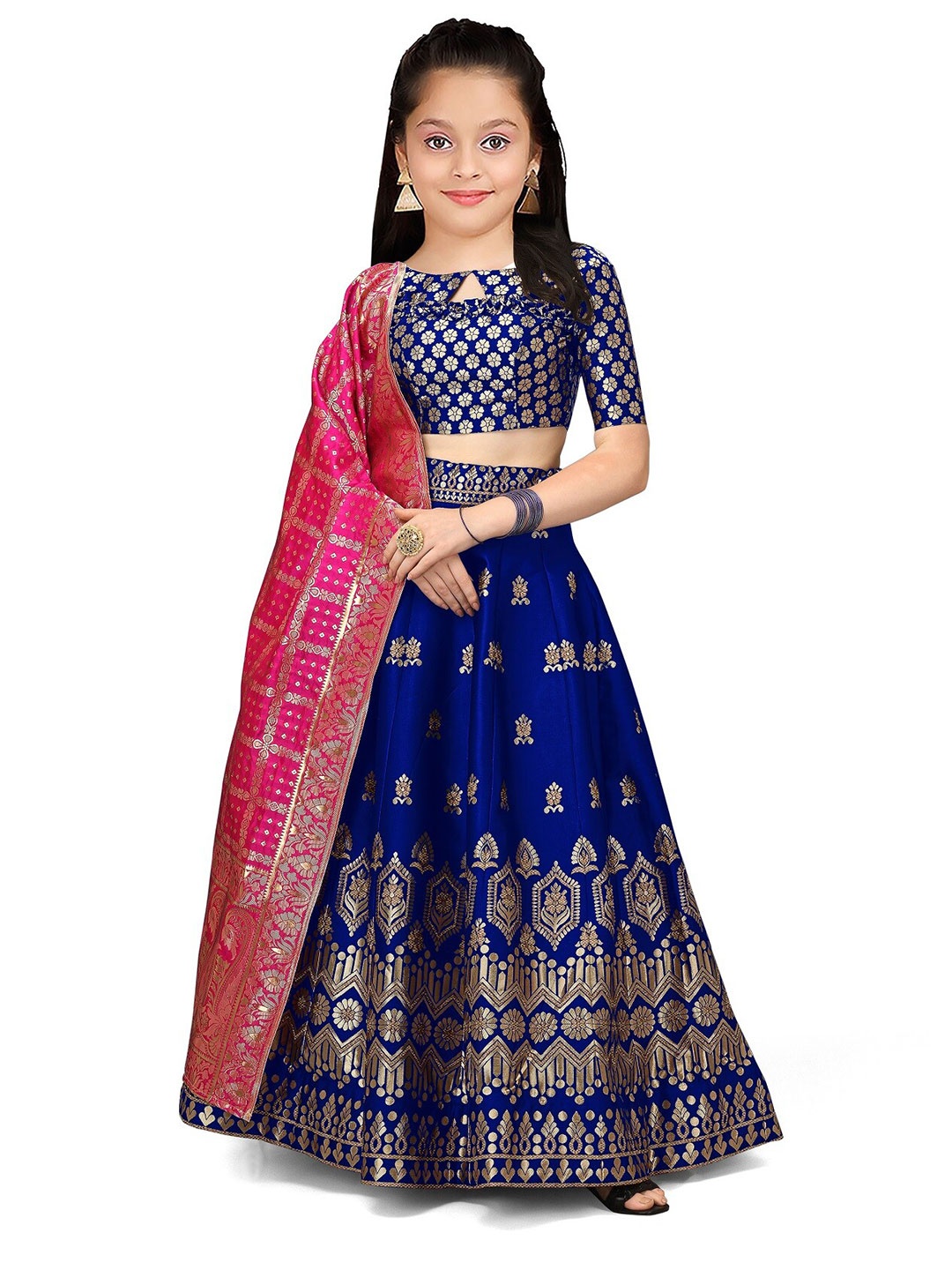 

Kedar Fab Girls Woven Design Semi-Stitched Lehenga Choli With Dupatta, Blue