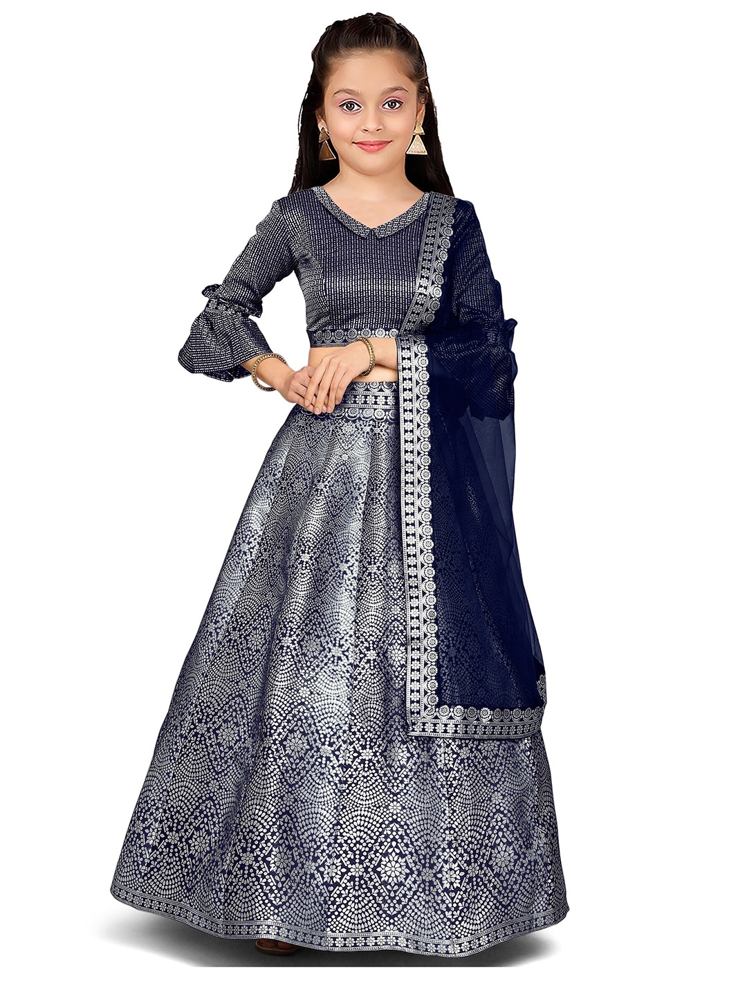 

Kedar Fab Girls Semi-Stitched Lehenga & Unstitched Blouse With Dupatta, Blue