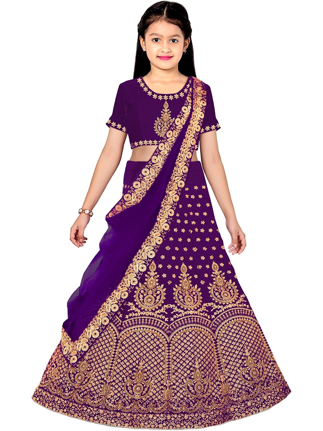 

Kedar Fab Girls Embroidered Semi-Stitched Lehenga & Unstitched Blouse With Dupatta, Purple