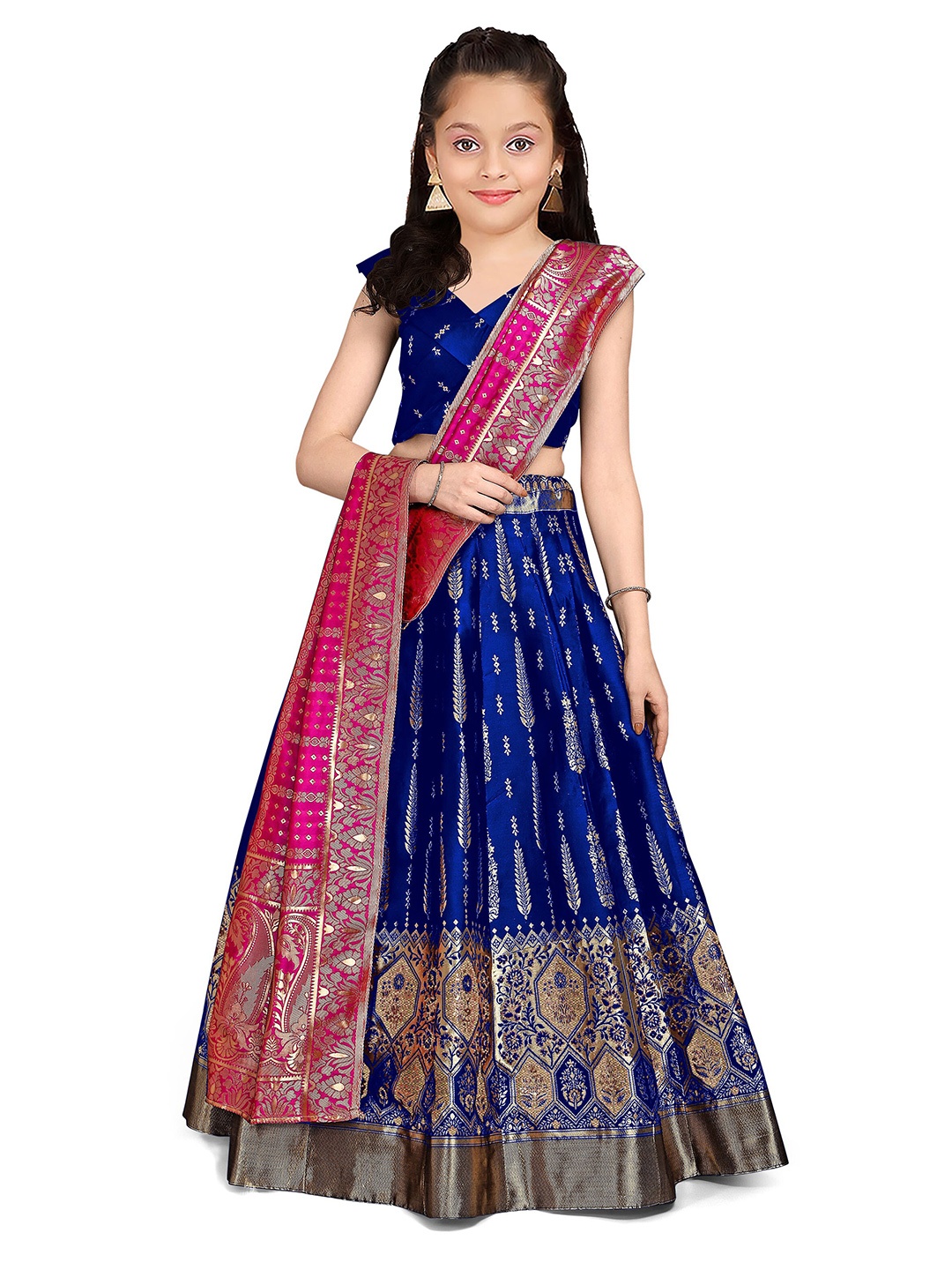 

Kedar Fab Girls Semi-Stitched Lehenga & Unstitched Blouse With Dupatta, Blue
