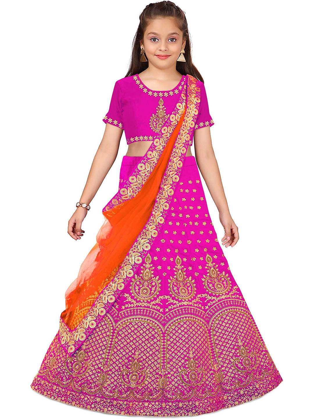 

Kedar Fab Girls Embroidered Semi-Stitched Lehenga & Unstitched Blouse With Dupatta, Pink