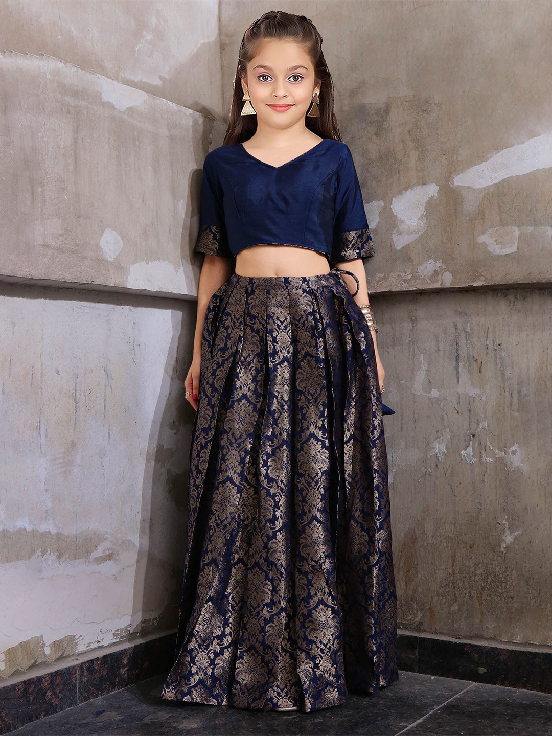 

Kedar Fab Girls Semi-Stitched Lehenga & Unstitched Silk Blouse With Dupatta, Blue