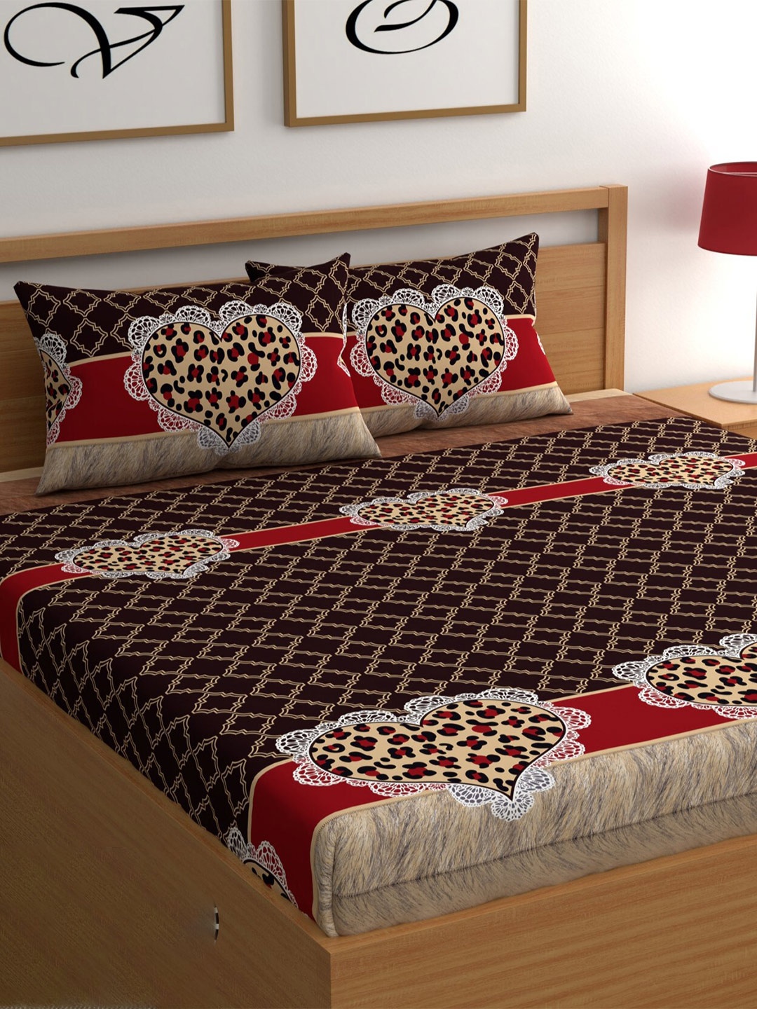 

CG HOMES Brown & Red Ethnic Motifs Printed 210 TC Fitted Queen Bedsheet & 2 Pillow Covers