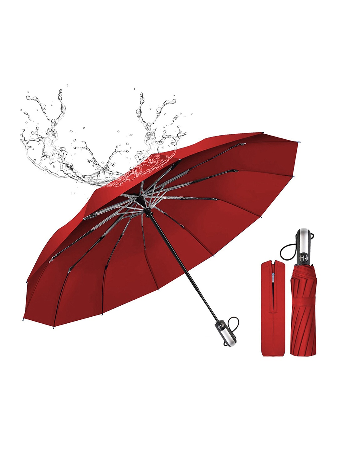 

Sasimo Waterproof 3-Fold Umbrella, Red