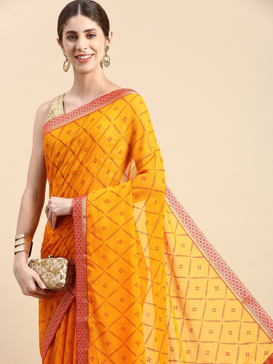 

Indian Women Zari Silk Blend Saree, Yellow