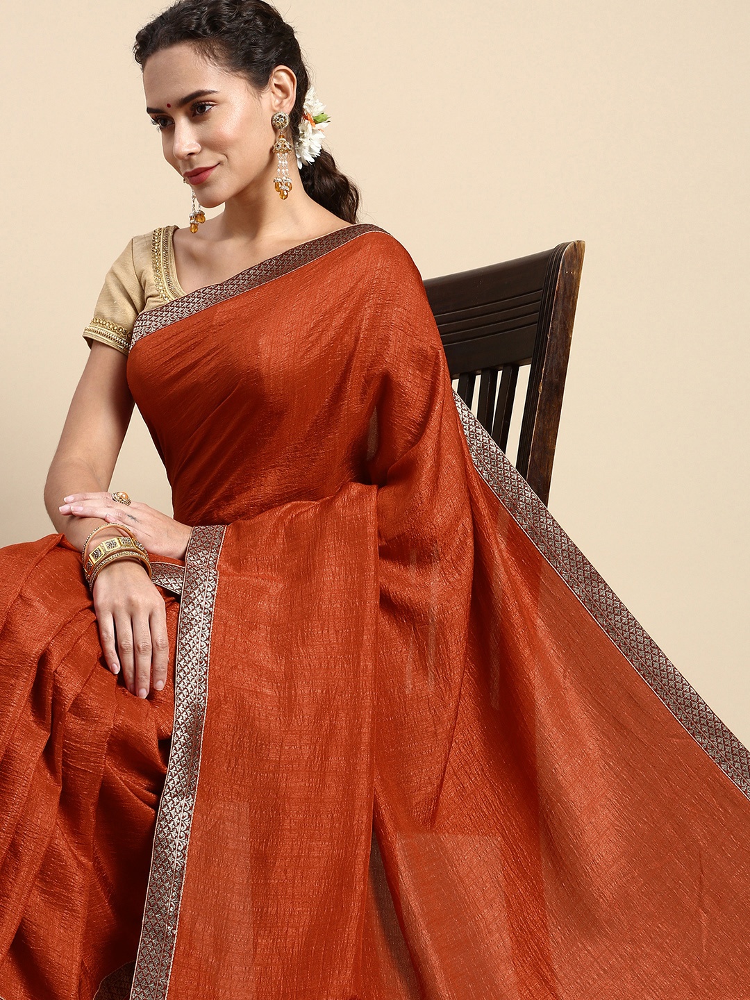 

Indian Women Zari Saree, Rust
