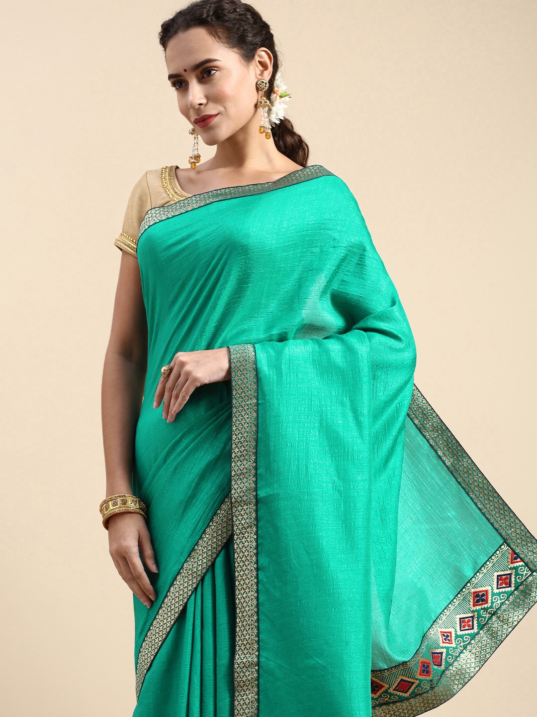 

Indian Women Zari Saree, Turquoise blue