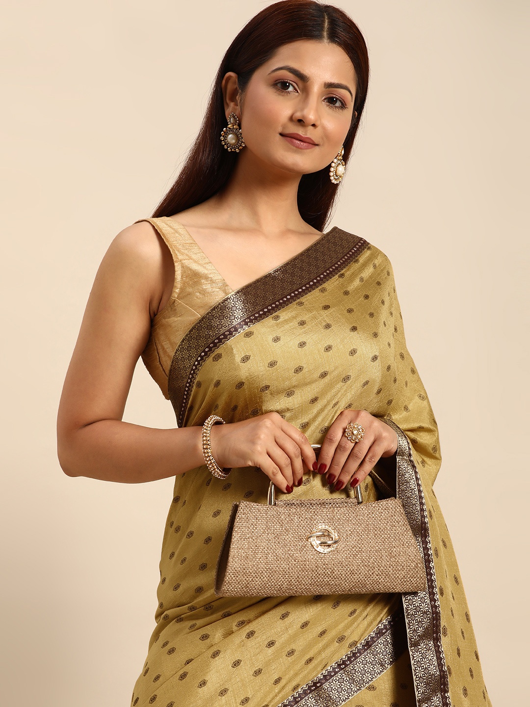

Indian Women Zari Silk Blend Saree, Beige