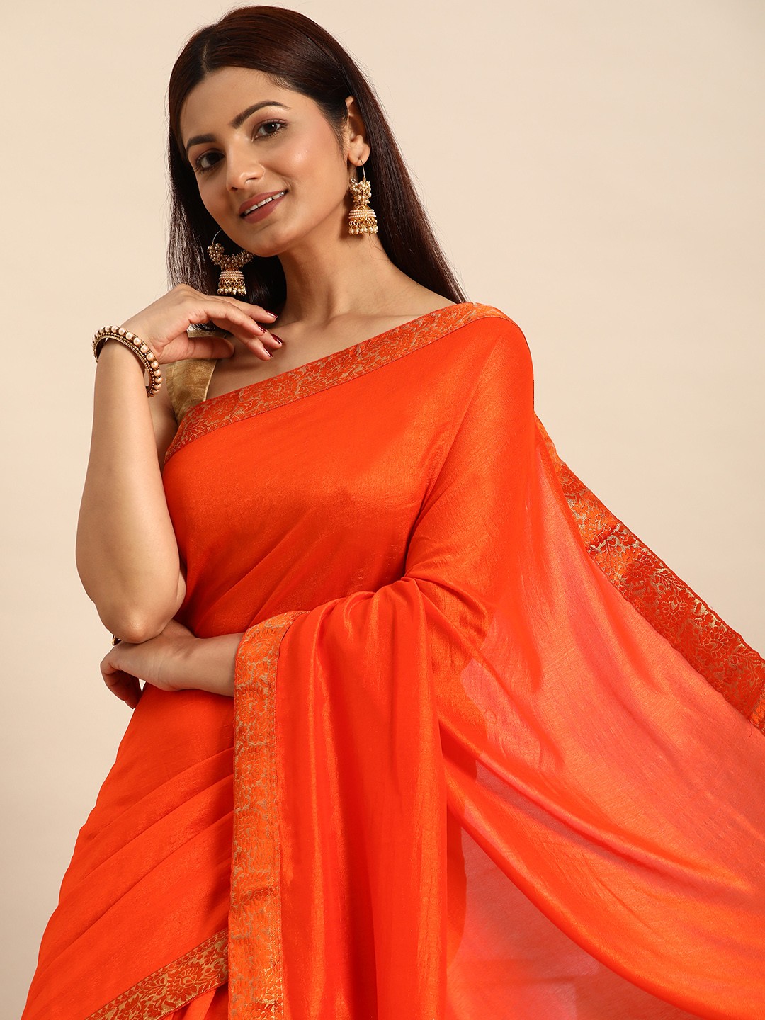 

Indian Women Zari Silk Blend Saree, Orange