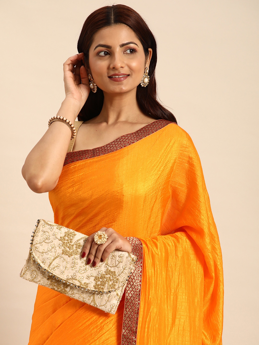 

Indian Women Yellow Embellished Silk Blend Fusion Saree