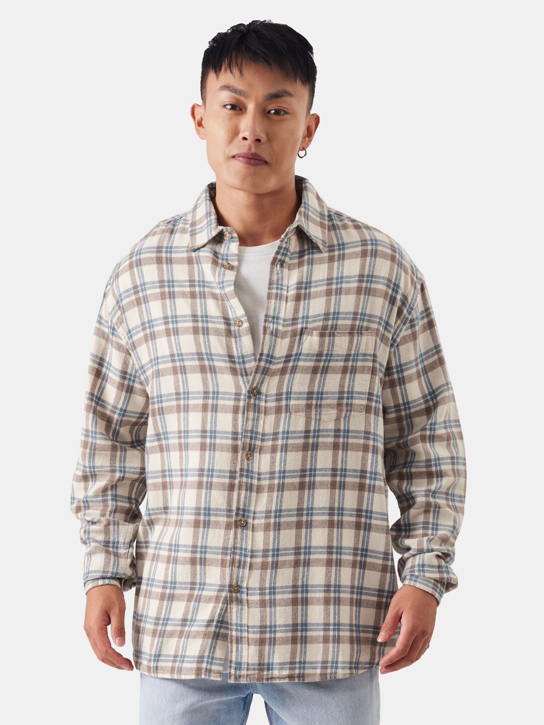 

The Souled Store Brown Relaxed Tartan Checked Pure Cotton Casual Shirt