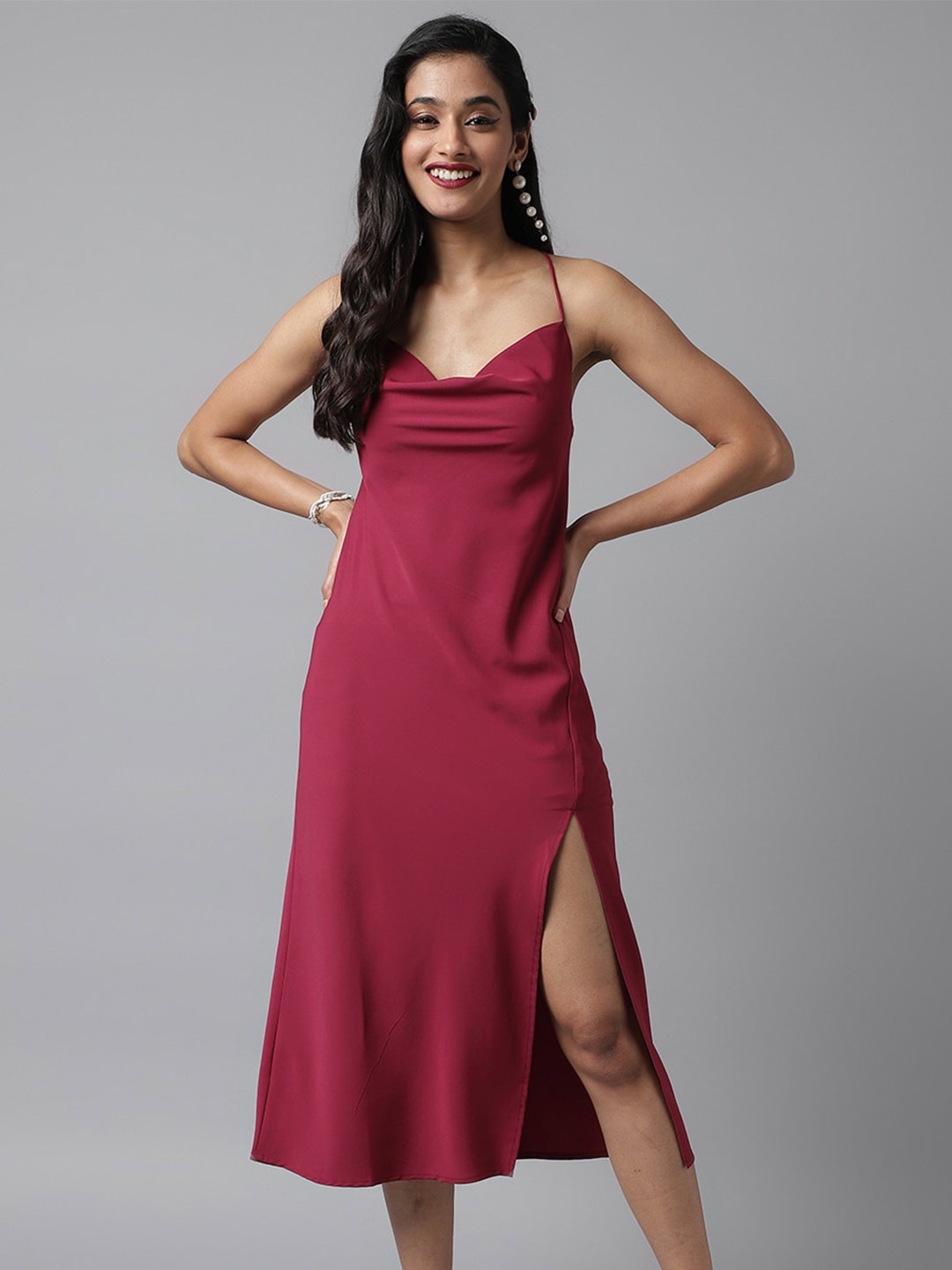 

pinwheel Shoulder Straps Crepe A-Line Dress, Burgundy