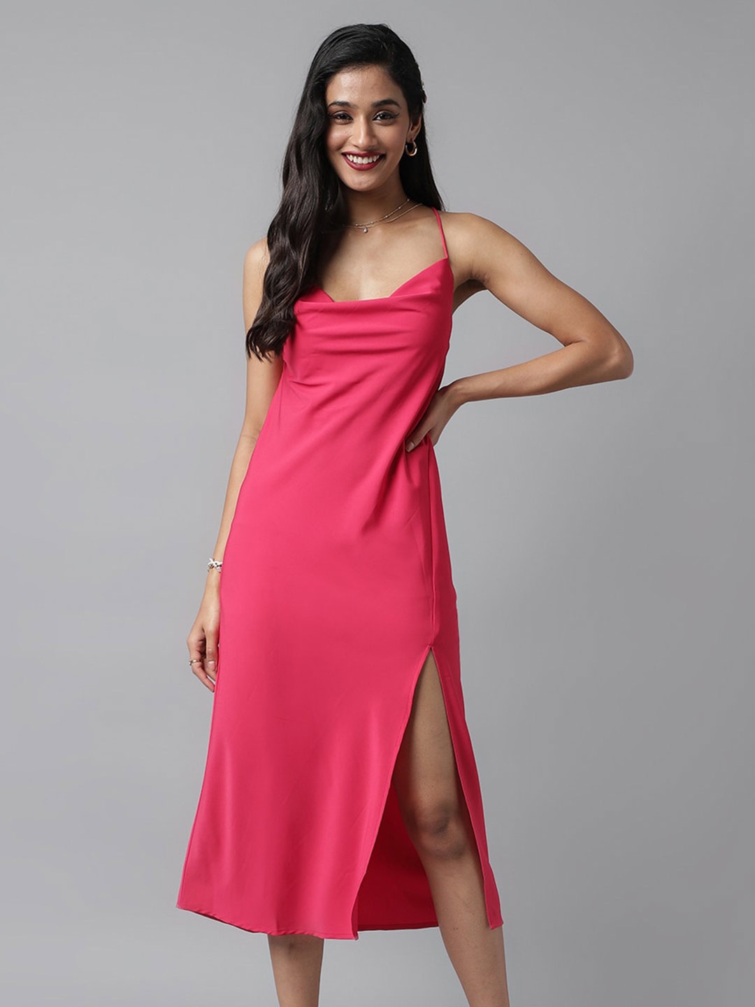 

pinwheel Cowl Neck Criss Cross Back Dress, Pink
