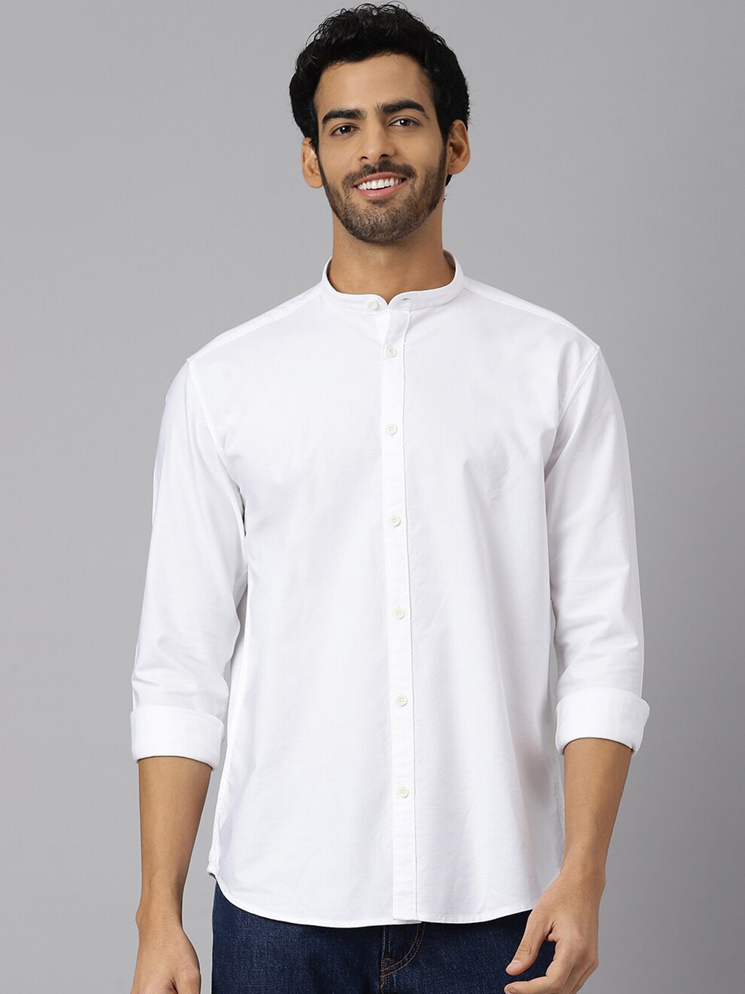 

KINGDOM OF WHITE Mandarin Collar Cotton Casual Shirt
