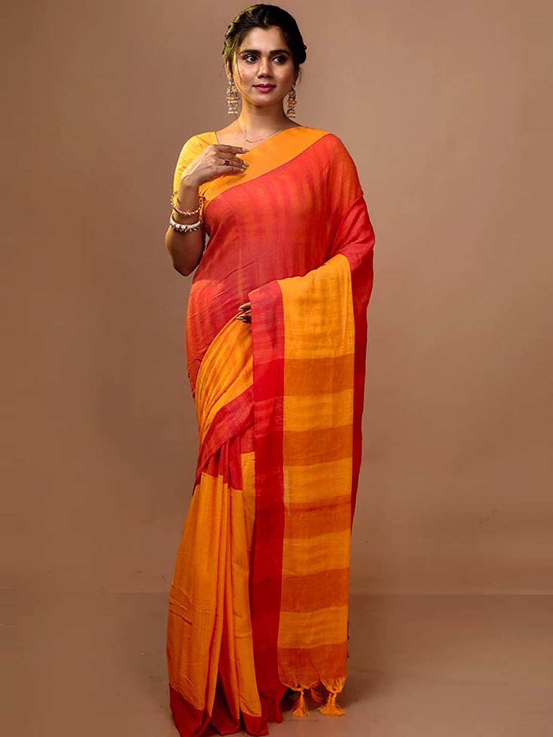 

AllSilks Cotton Blend Saree, Red