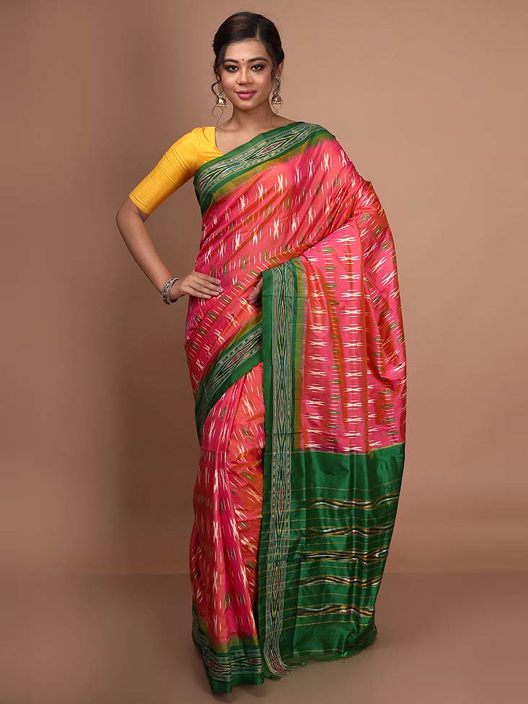 

AllSilks Abstract Printed Saree, Pink
