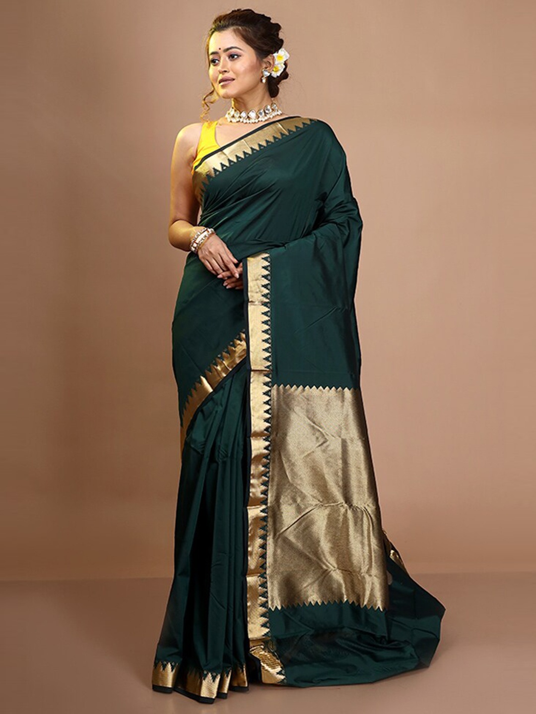 

AllSilks Zari Pure Silk Kanjeevaram Saree, Green