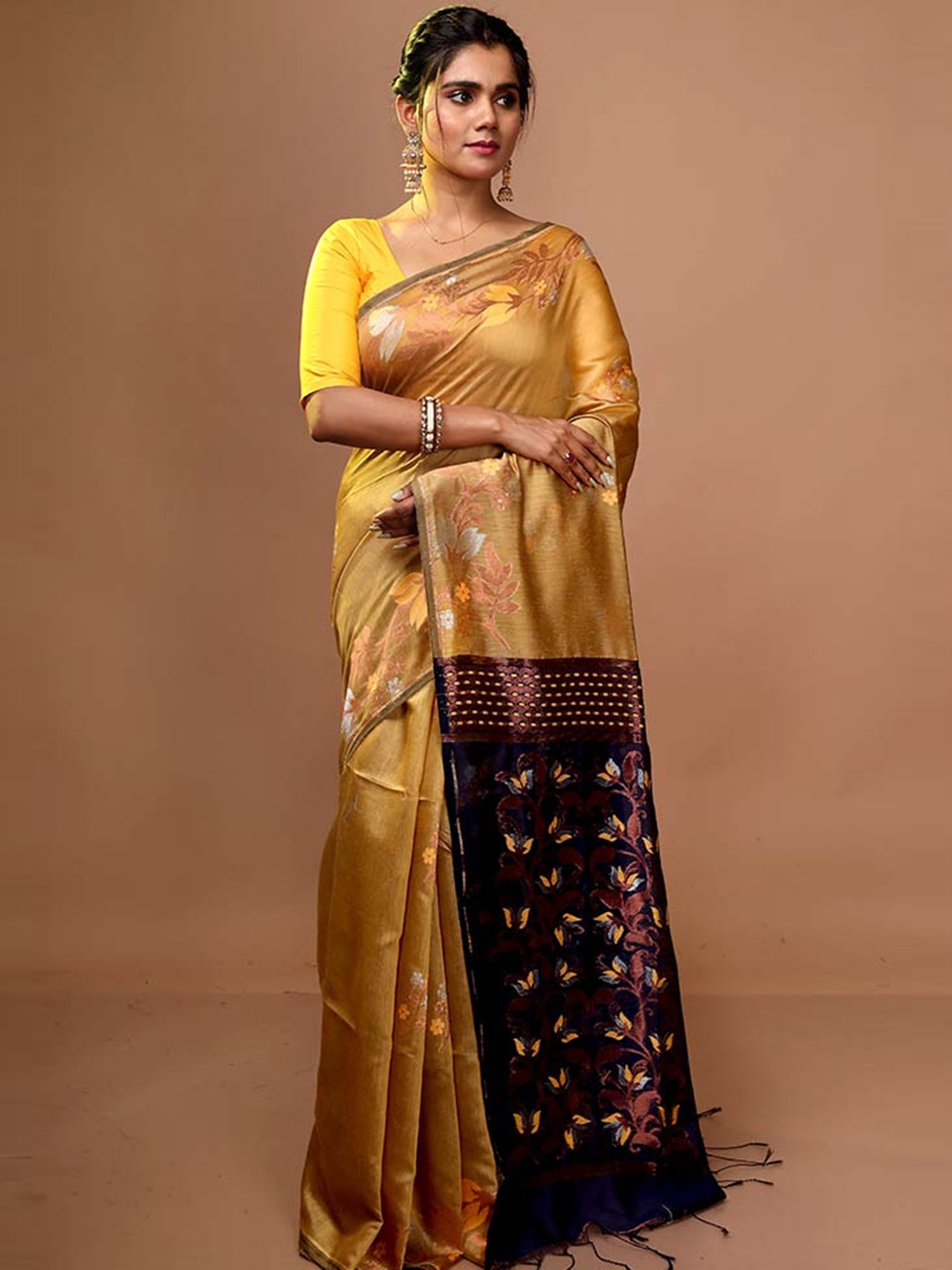 

AllSilks Floral Woven Design Zari Saree, Cream