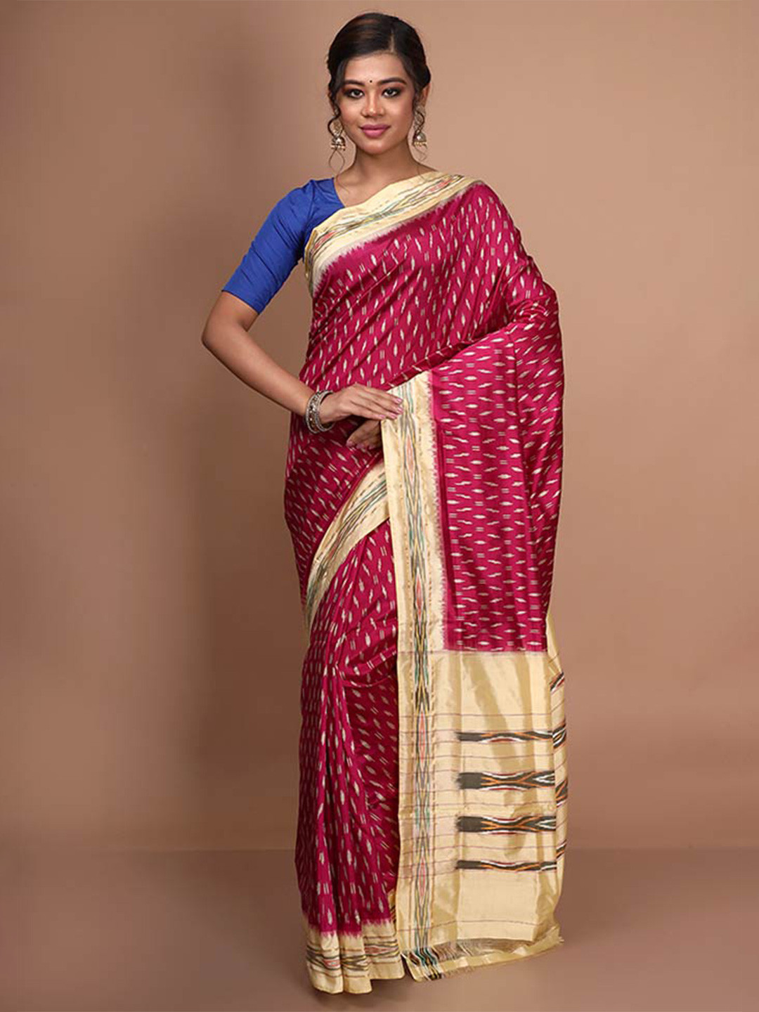 

AllSilks Ethnic Printed Ikat Saree, Fuchsia