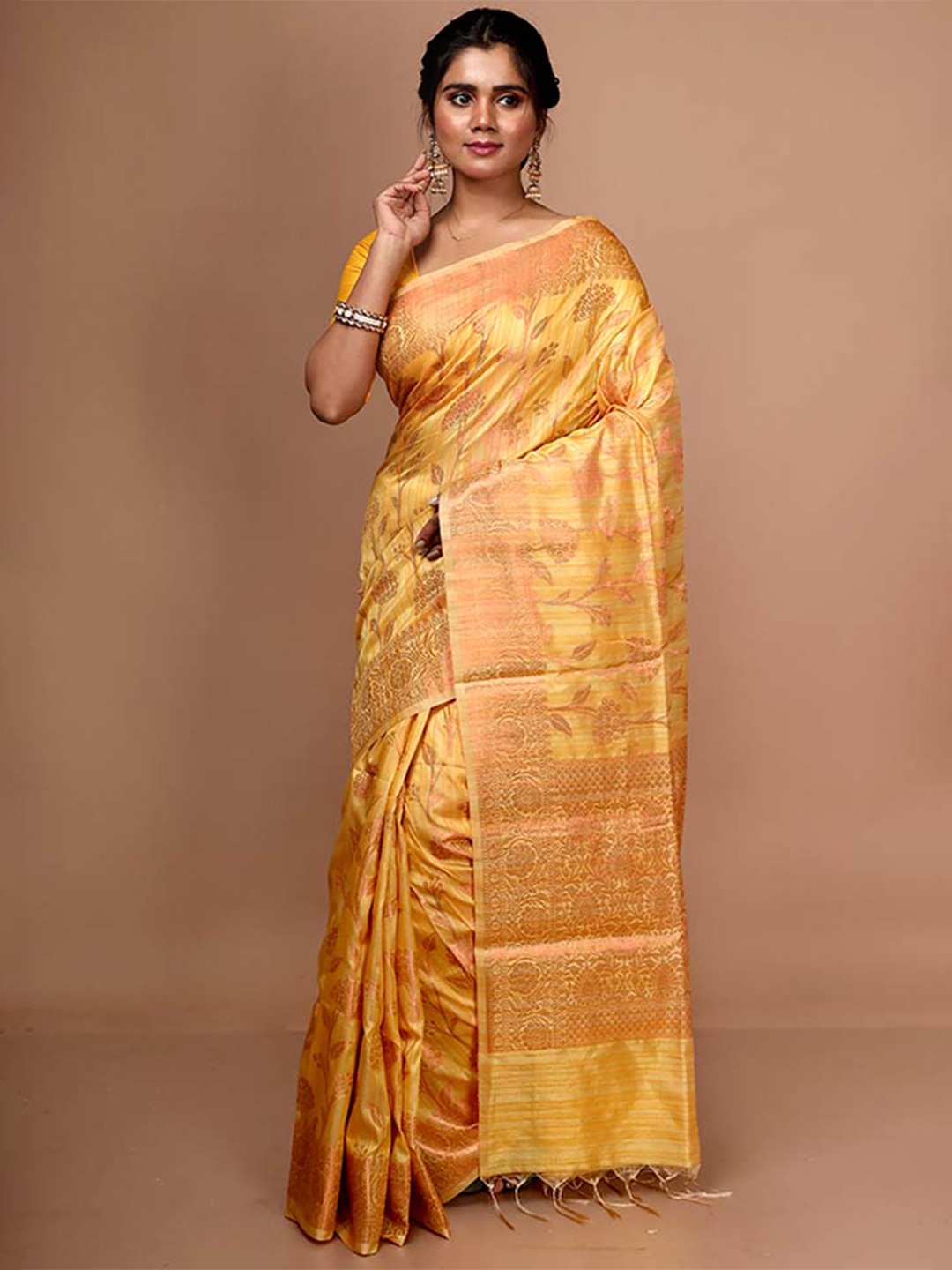 

AllSilks Floral Woven Design Zari Saree, Yellow