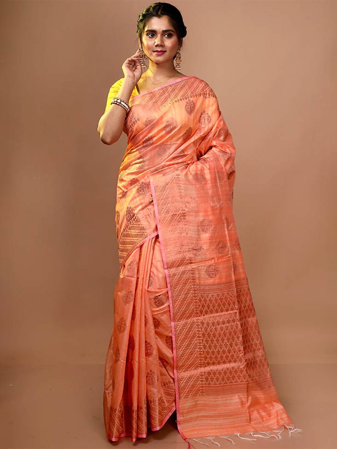 

AllSilks Ethnic Motifs Woven Design Zari Art Silk Saree, Rust