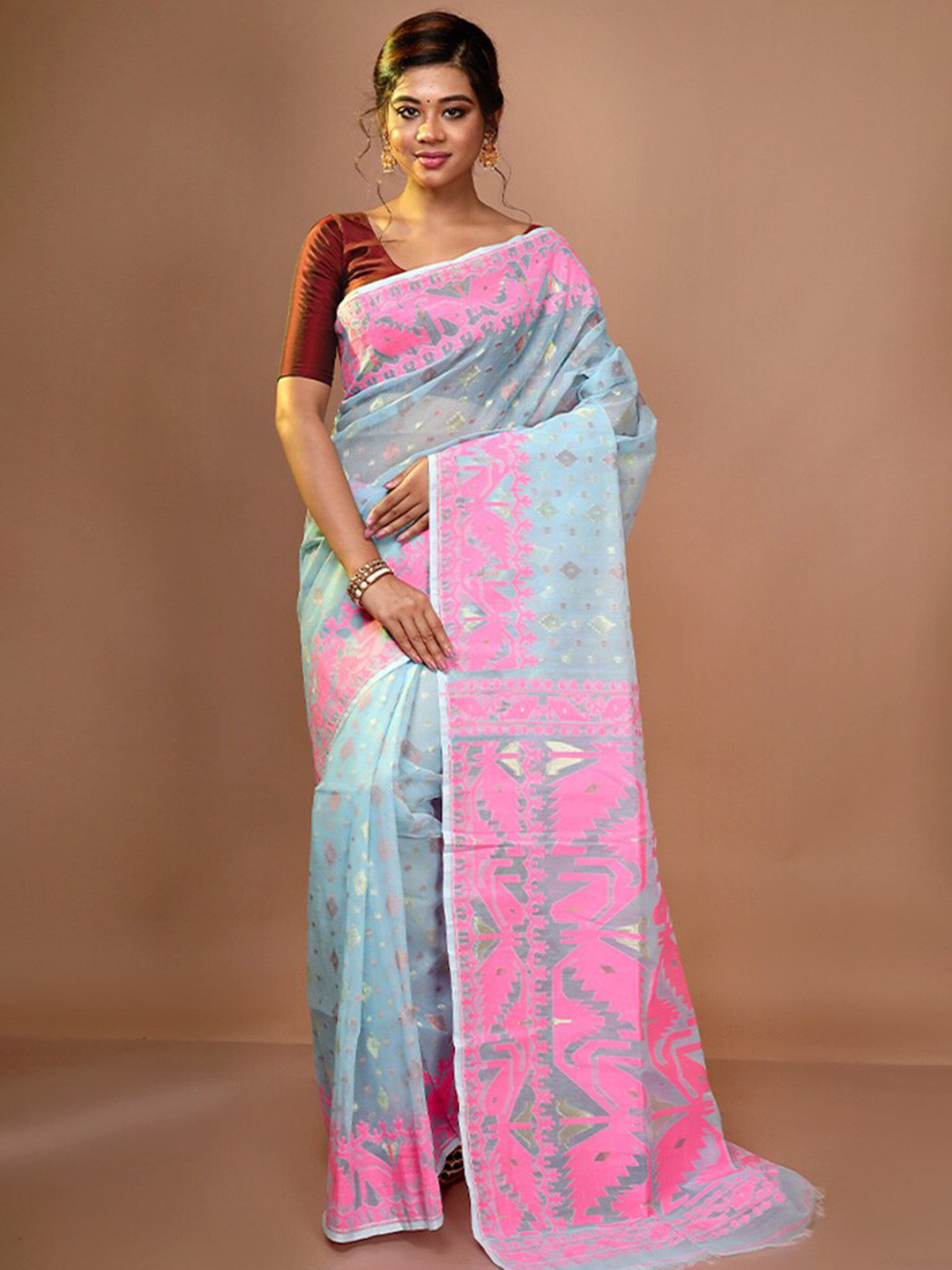 

AllSilks Ethnic Motif Woven Design Taant Saree, Blue